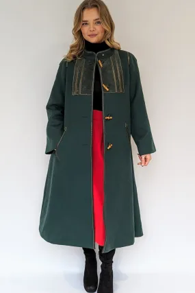 70s Bottle Green Long Baccarat Toggle Wool Coat