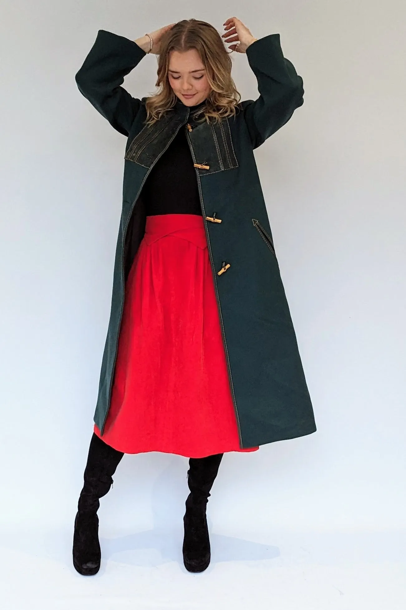70s Bottle Green Long Baccarat Toggle Wool Coat