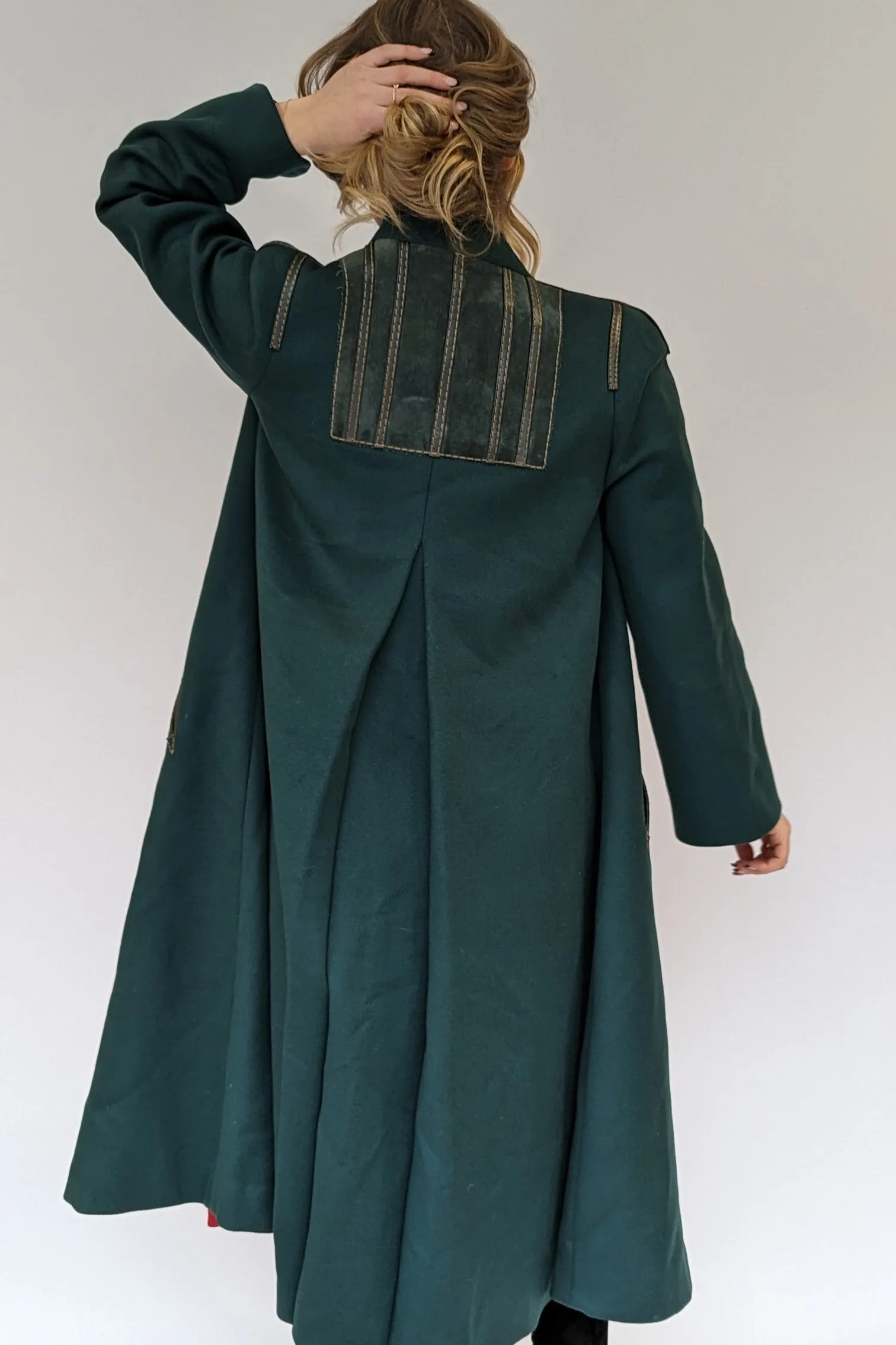 70s Bottle Green Long Baccarat Toggle Wool Coat