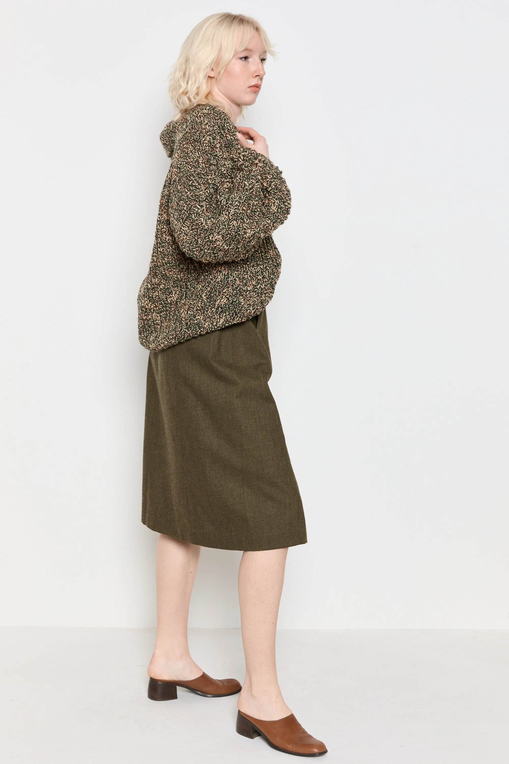 70s Olive Marled Balloon Sleeve Sweater L/XL
