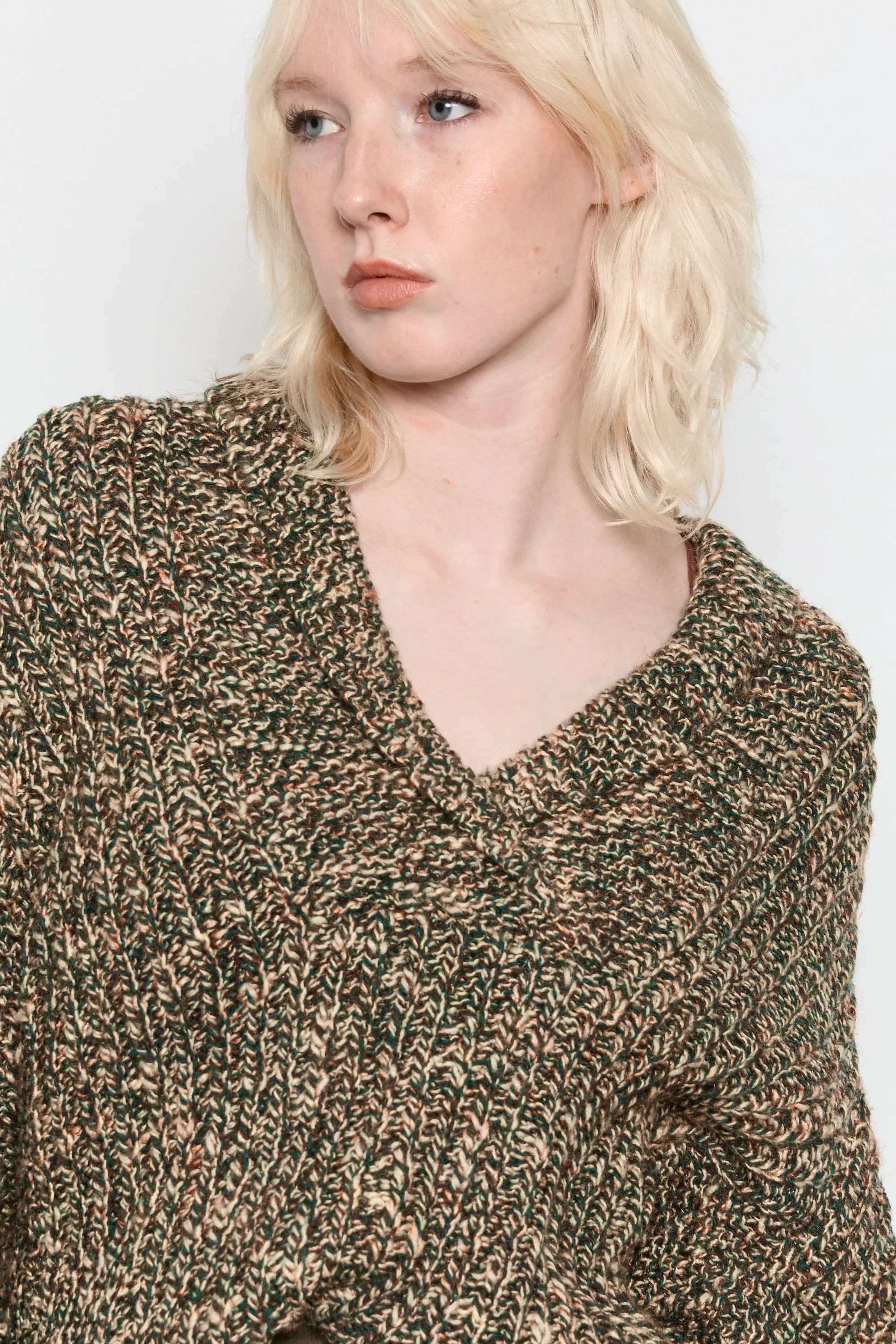 70s Olive Marled Balloon Sleeve Sweater L/XL