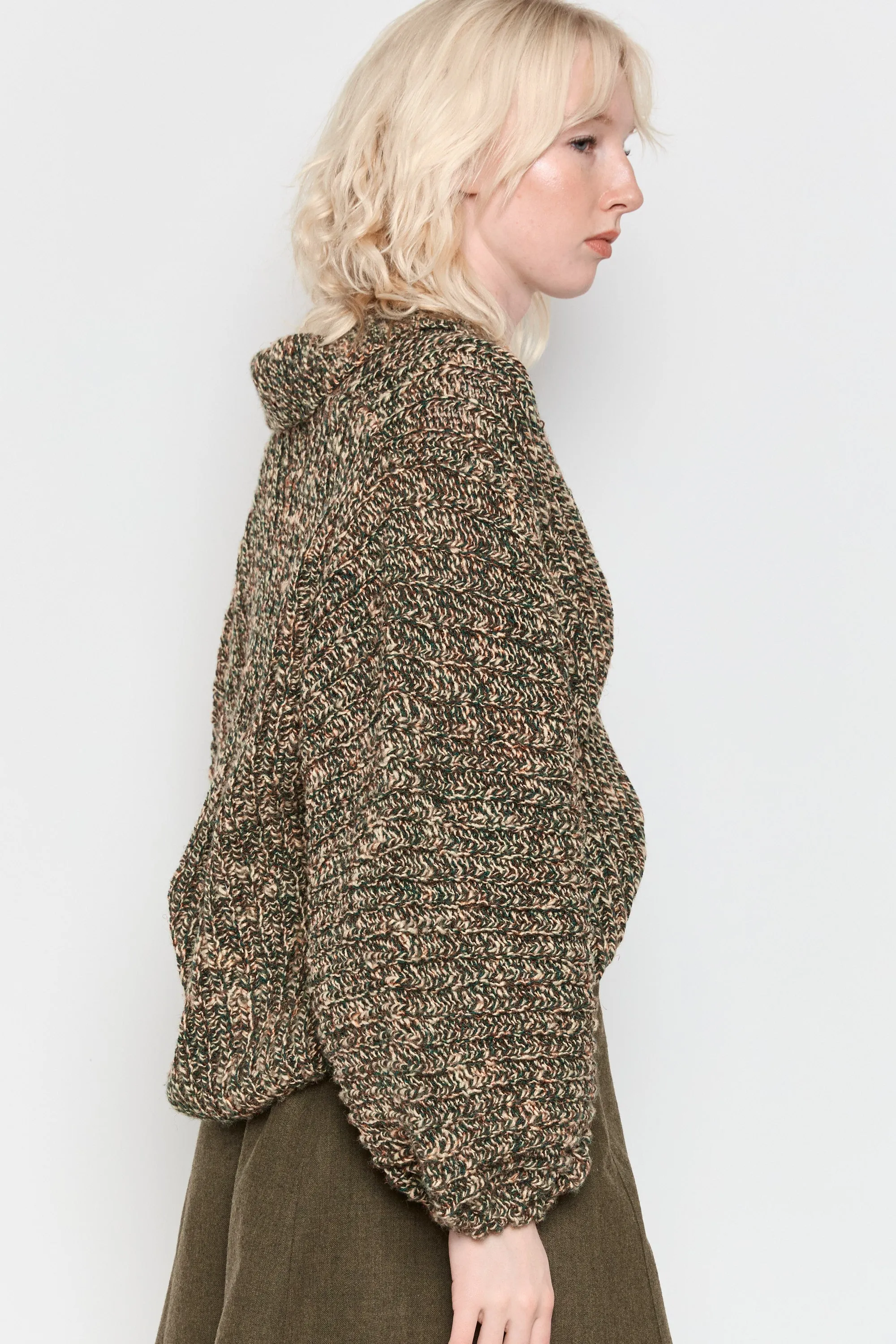 70s Olive Marled Balloon Sleeve Sweater L/XL