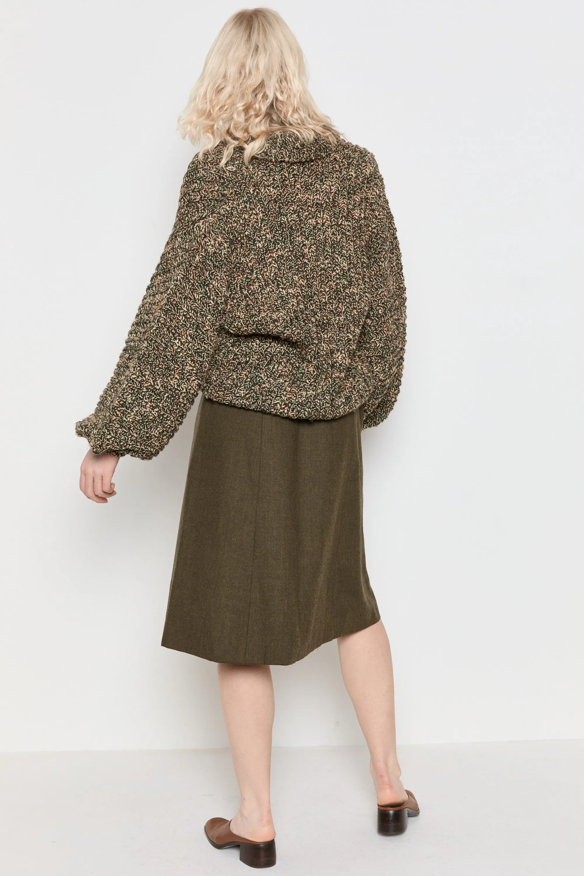70s Olive Marled Balloon Sleeve Sweater L/XL