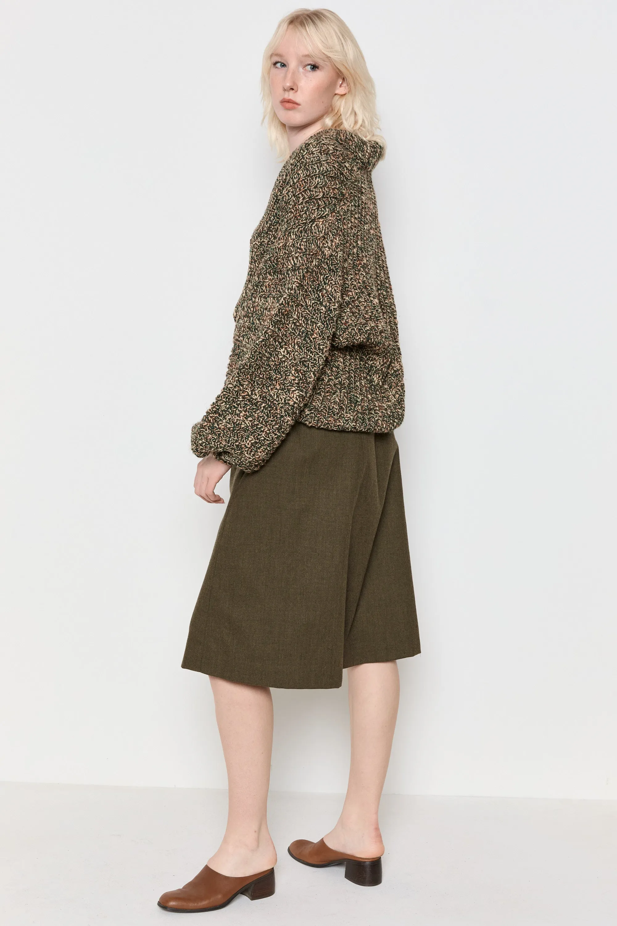 70s Olive Marled Balloon Sleeve Sweater L/XL