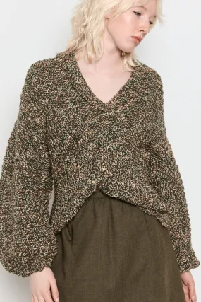 70s Olive Marled Balloon Sleeve Sweater L/XL