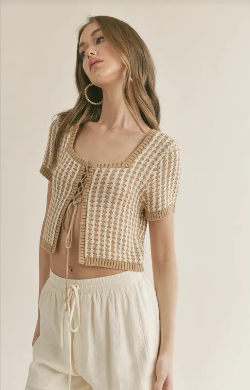 Amore Lace Up Front Crop Sweater