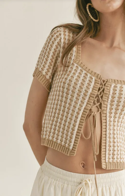 Amore Lace Up Front Crop Sweater
