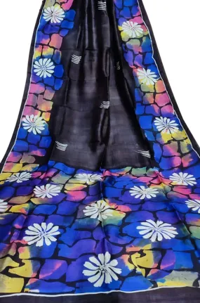 Black Hand Batik Silk Saree