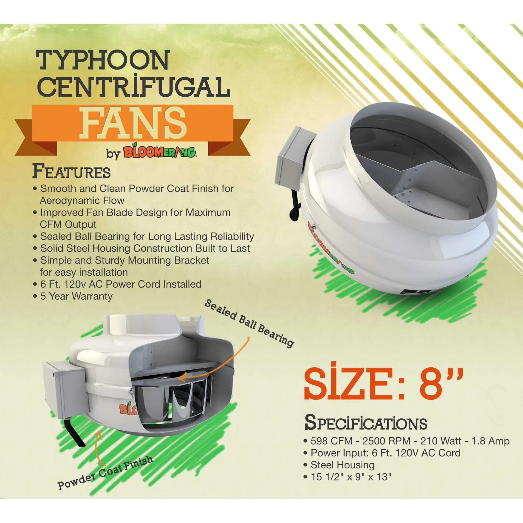 Bloomerang Typhoon Inline Blower Fan 8", 598 cfm