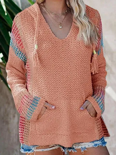 Boho Hooded Jumper Sweater With Pocket