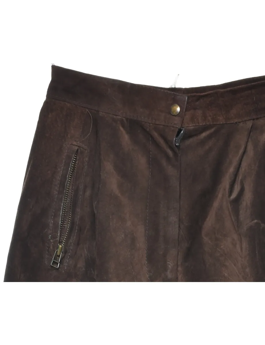 Dark Brown Suede Tapered Trousers - W25 L29