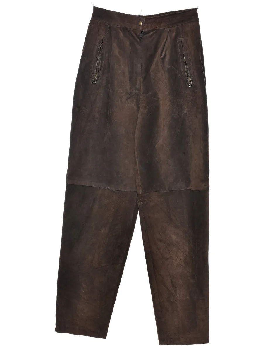 Dark Brown Suede Tapered Trousers - W25 L29