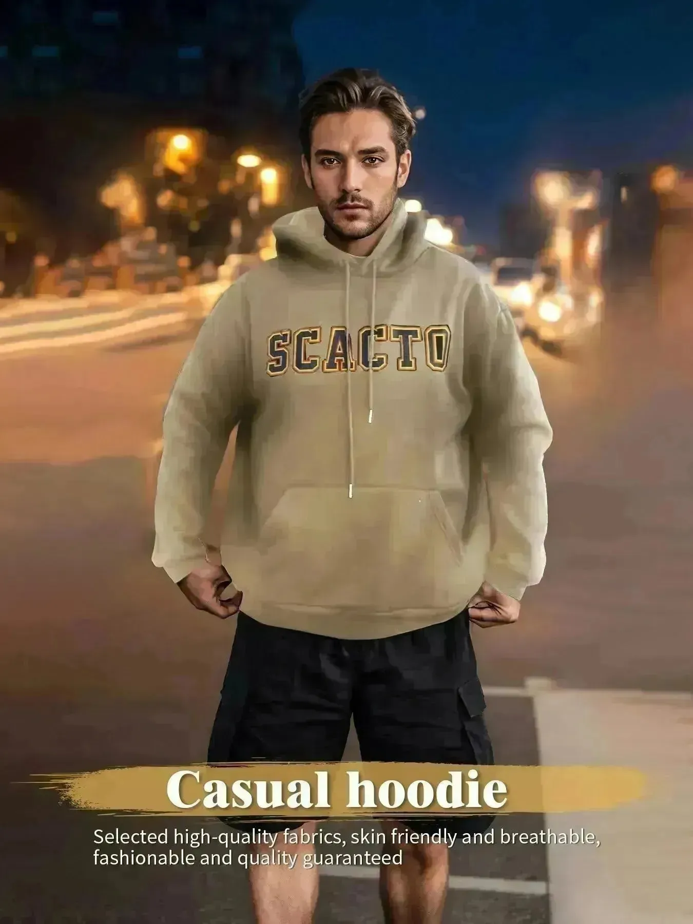 Fashionable Solid Color Long Sleeved Printed Unisex Hoodie