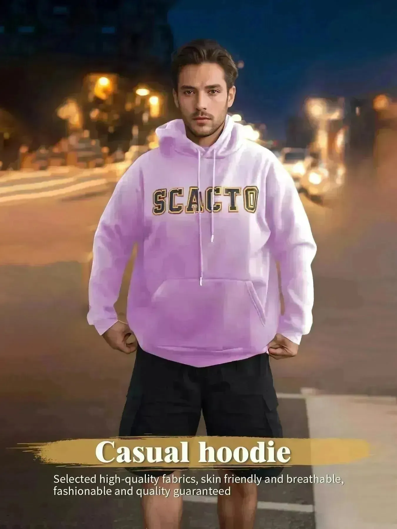 Fashionable Solid Color Long Sleeved Printed Unisex Hoodie
