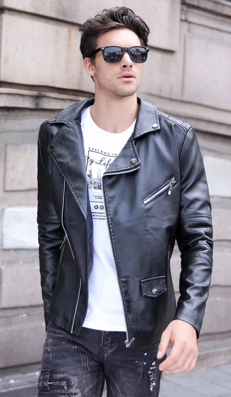 GustOmerD Brand 2017 Autumn Winter Casual Zipper PU Leather Jacket