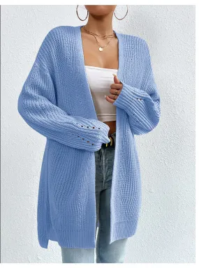 Ivyshape | Color Loose Medium Length Knitted Cardigan Sweater Jacket