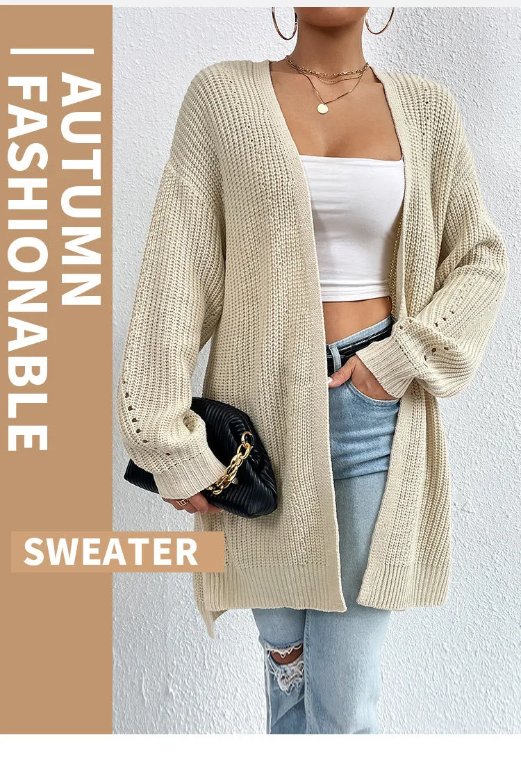 Ivyshape | Color Loose Medium Length Knitted Cardigan Sweater Jacket