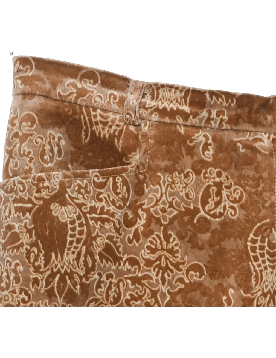 Light Brown Floral Velvet Trousers - W34 L30