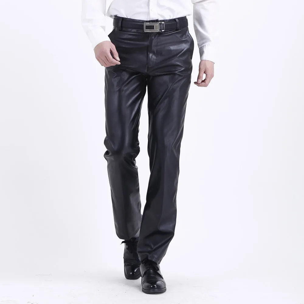 Men's Leather Pants Summer Men's Thin Casual Pants Loose Elastic PU Leather Pants