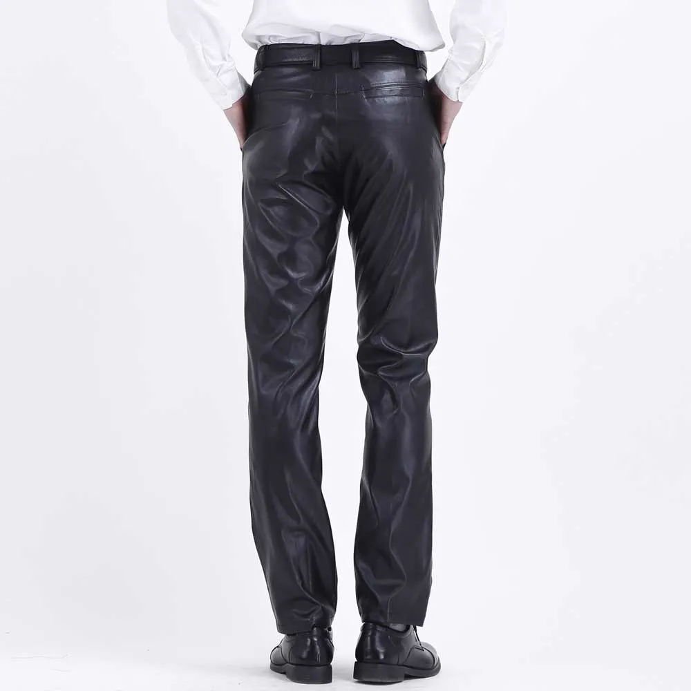 Men's Leather Pants Summer Men's Thin Casual Pants Loose Elastic PU Leather Pants
