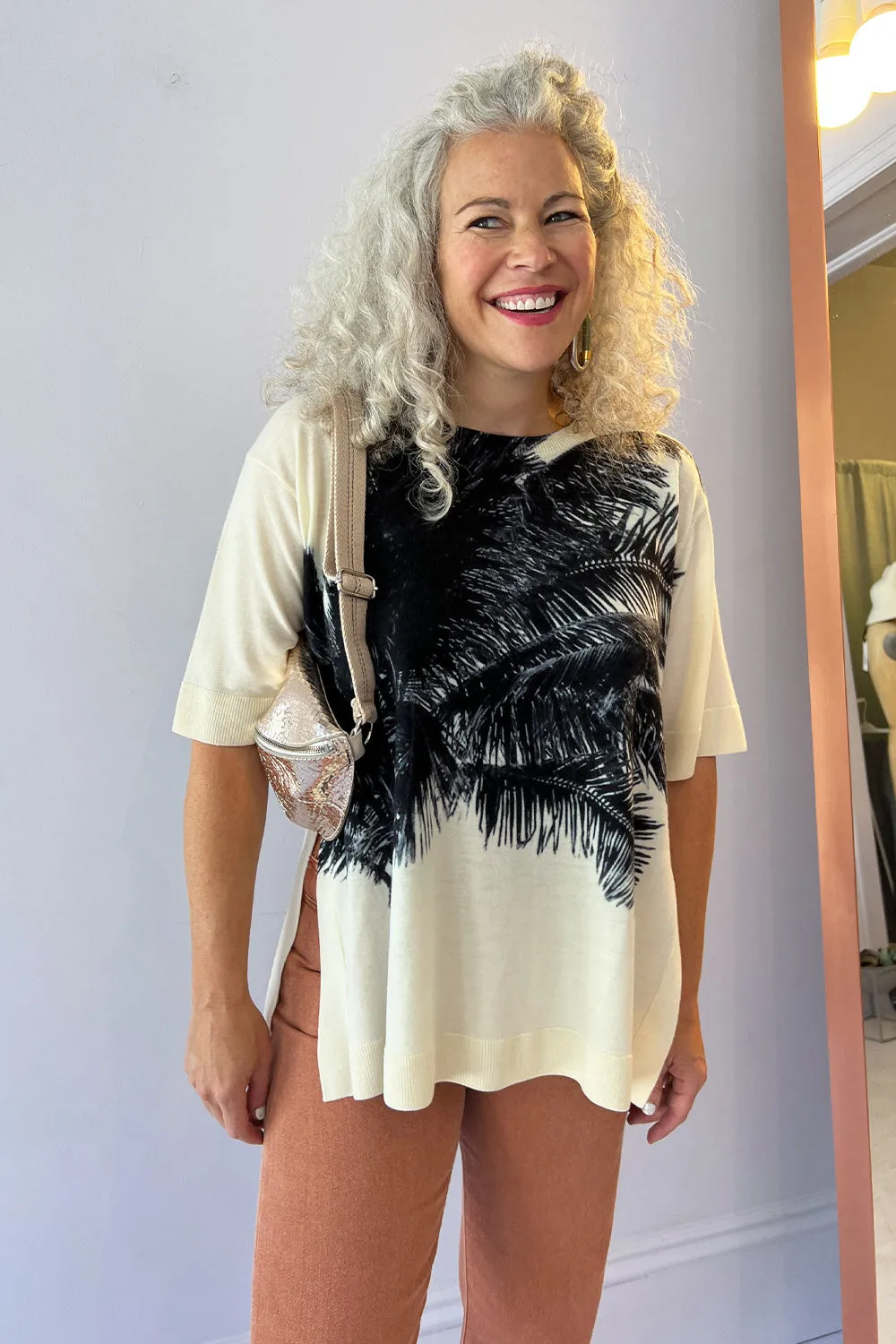 No. 21- Knitwear: Cream Palm Print Sweater