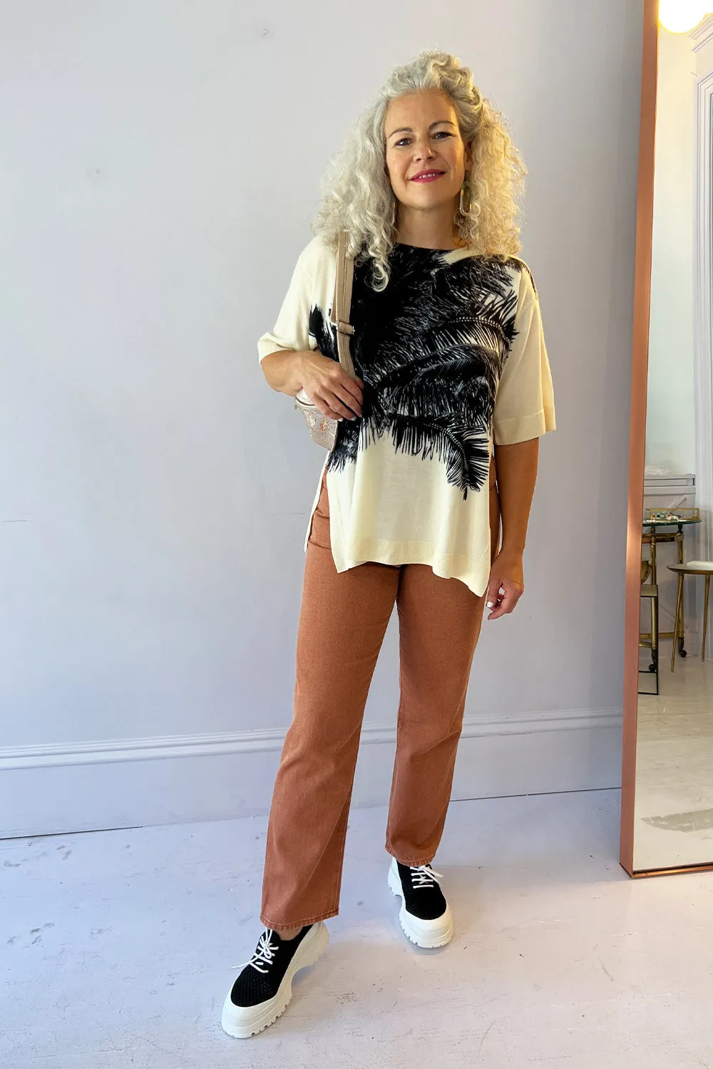 No. 21- Knitwear: Cream Palm Print Sweater