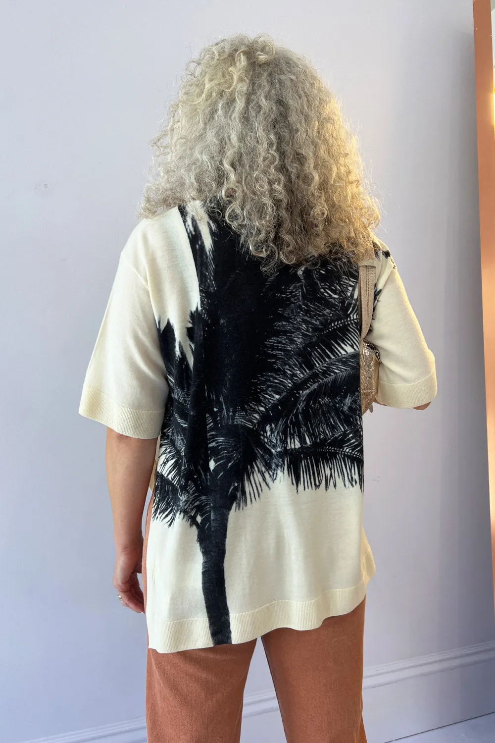 No. 21- Knitwear: Cream Palm Print Sweater