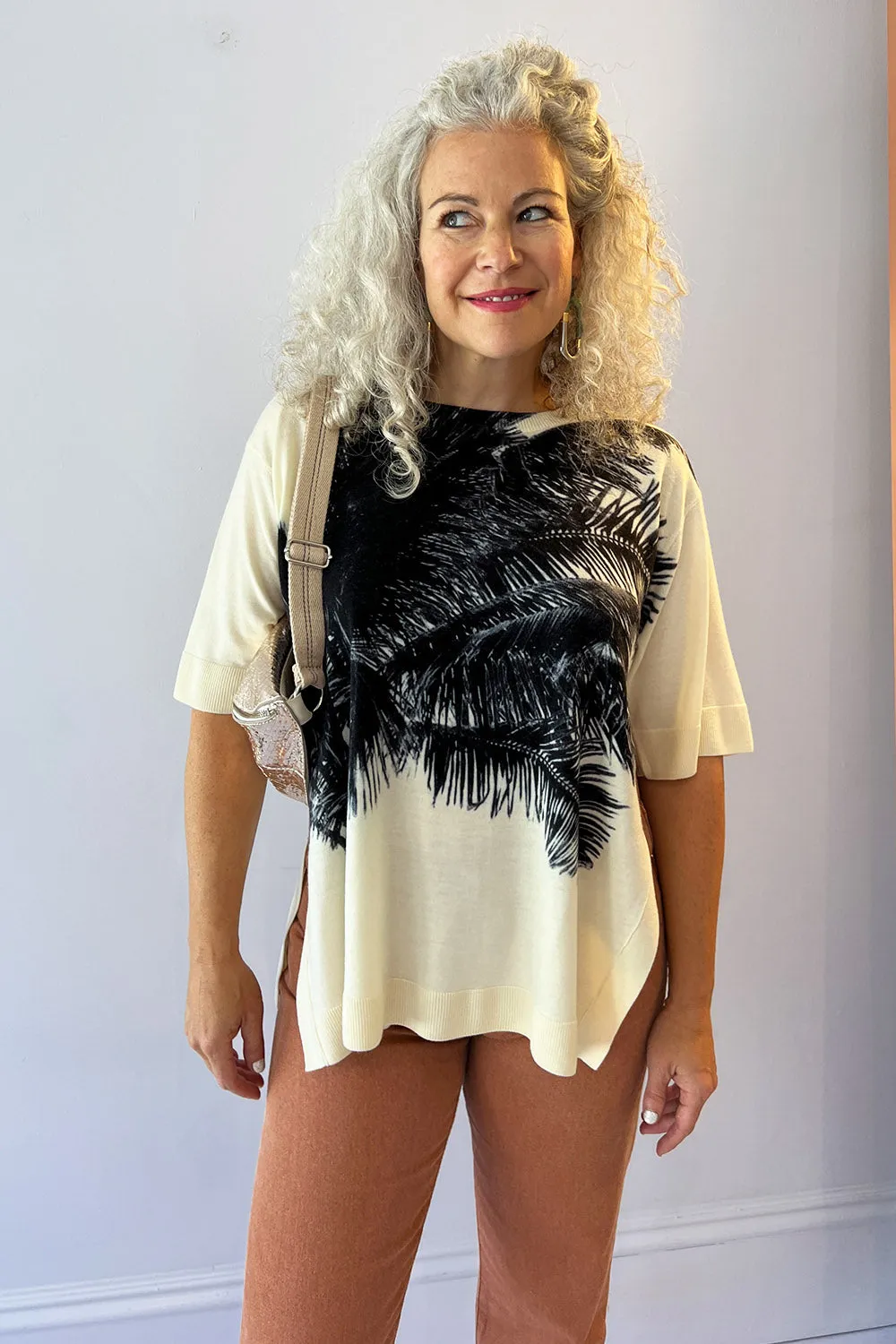No. 21- Knitwear: Cream Palm Print Sweater