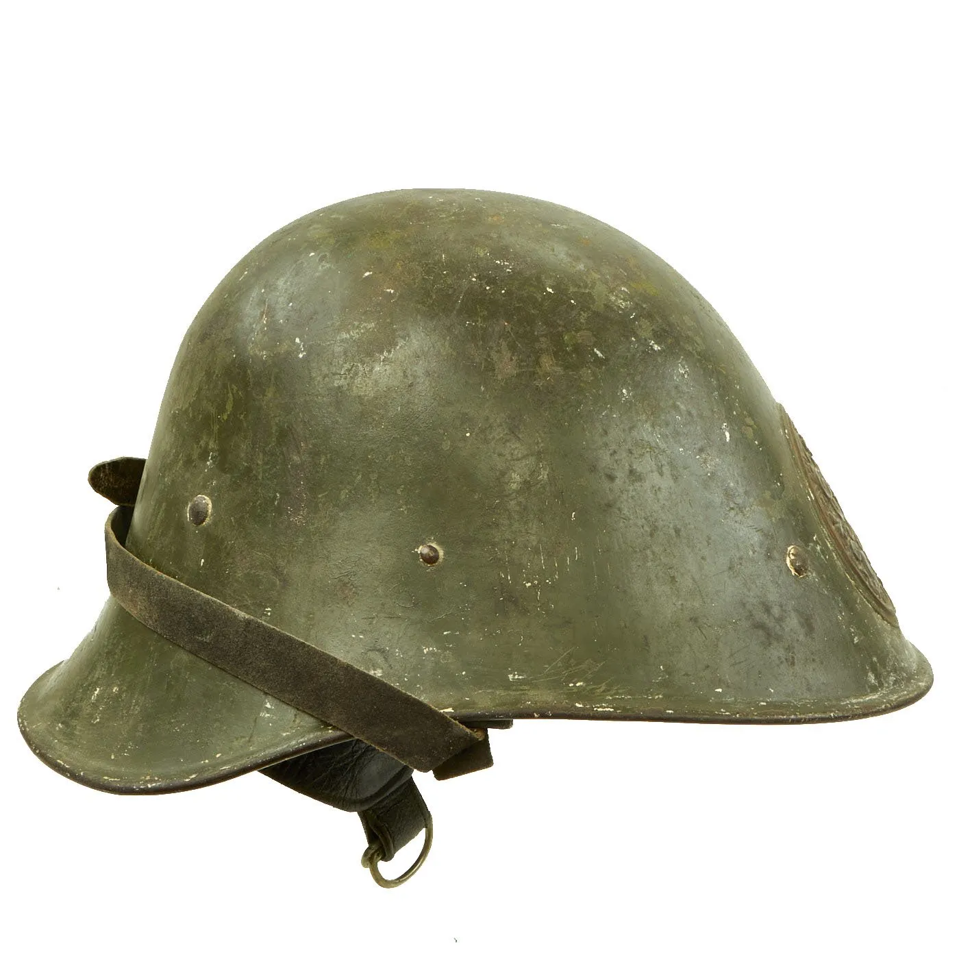 Original Dutch WWII M34 Motorcycle & Dispatch Rider Helmet with Helmet Plate & Original Paint