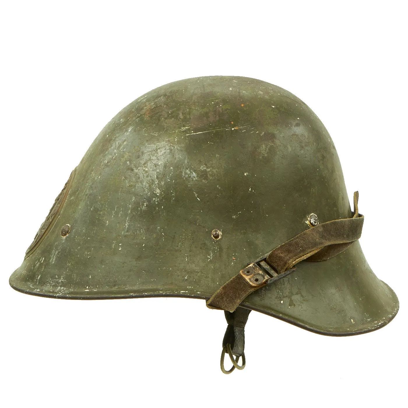 Original Dutch WWII M34 Motorcycle & Dispatch Rider Helmet with Helmet Plate & Original Paint