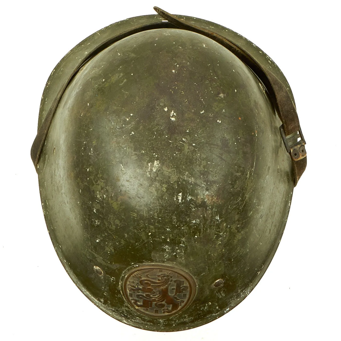 Original Dutch WWII M34 Motorcycle & Dispatch Rider Helmet with Helmet Plate & Original Paint