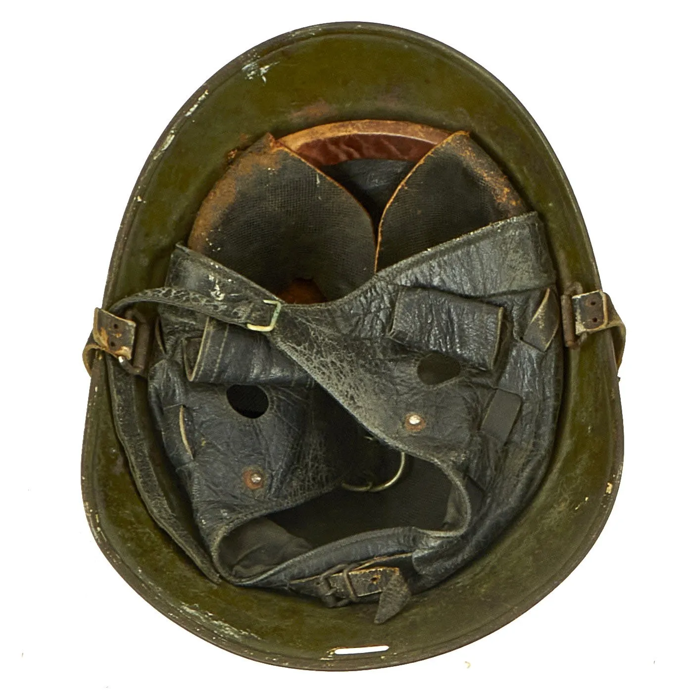 Original Dutch WWII M34 Motorcycle & Dispatch Rider Helmet with Helmet Plate & Original Paint