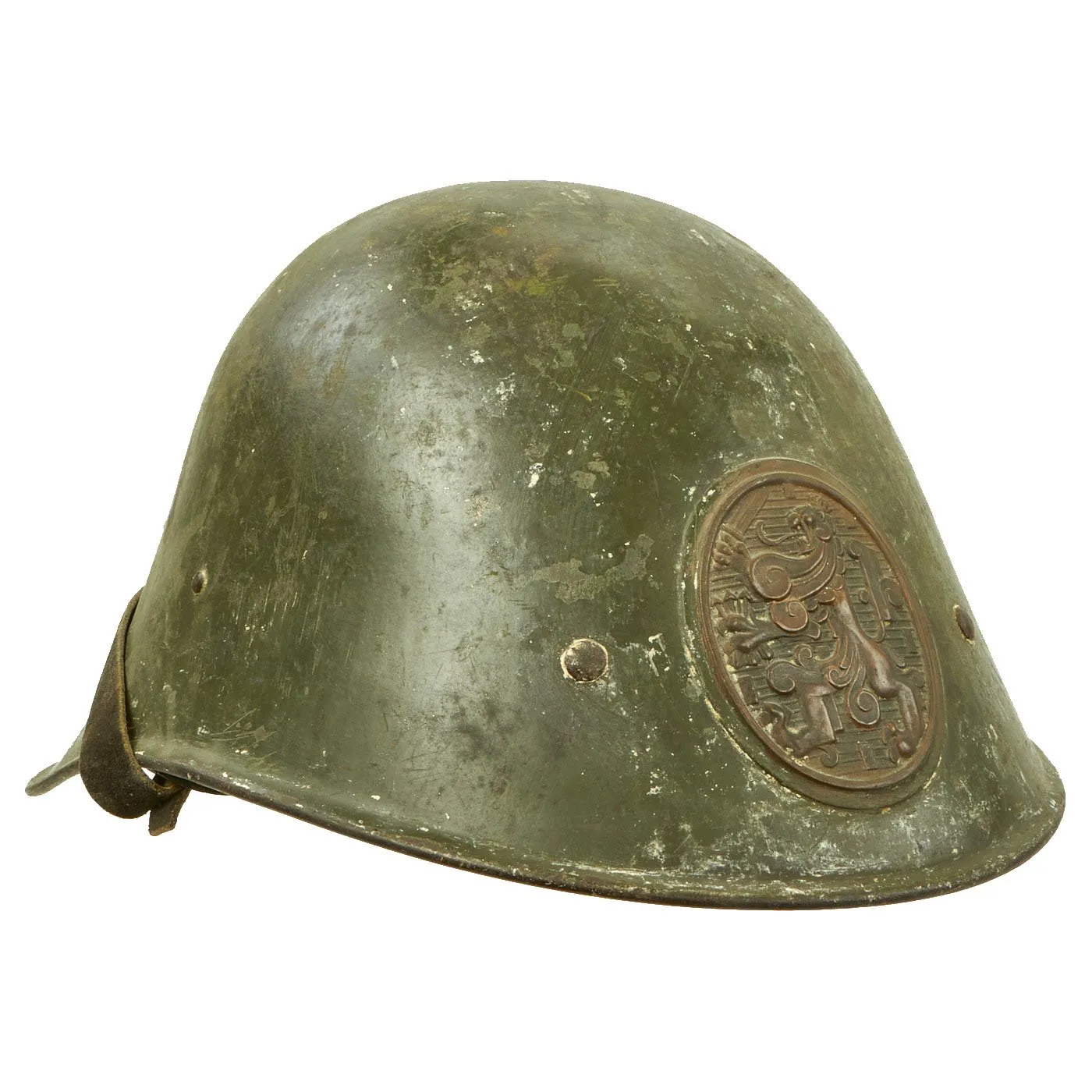 Original Dutch WWII M34 Motorcycle & Dispatch Rider Helmet with Helmet Plate & Original Paint