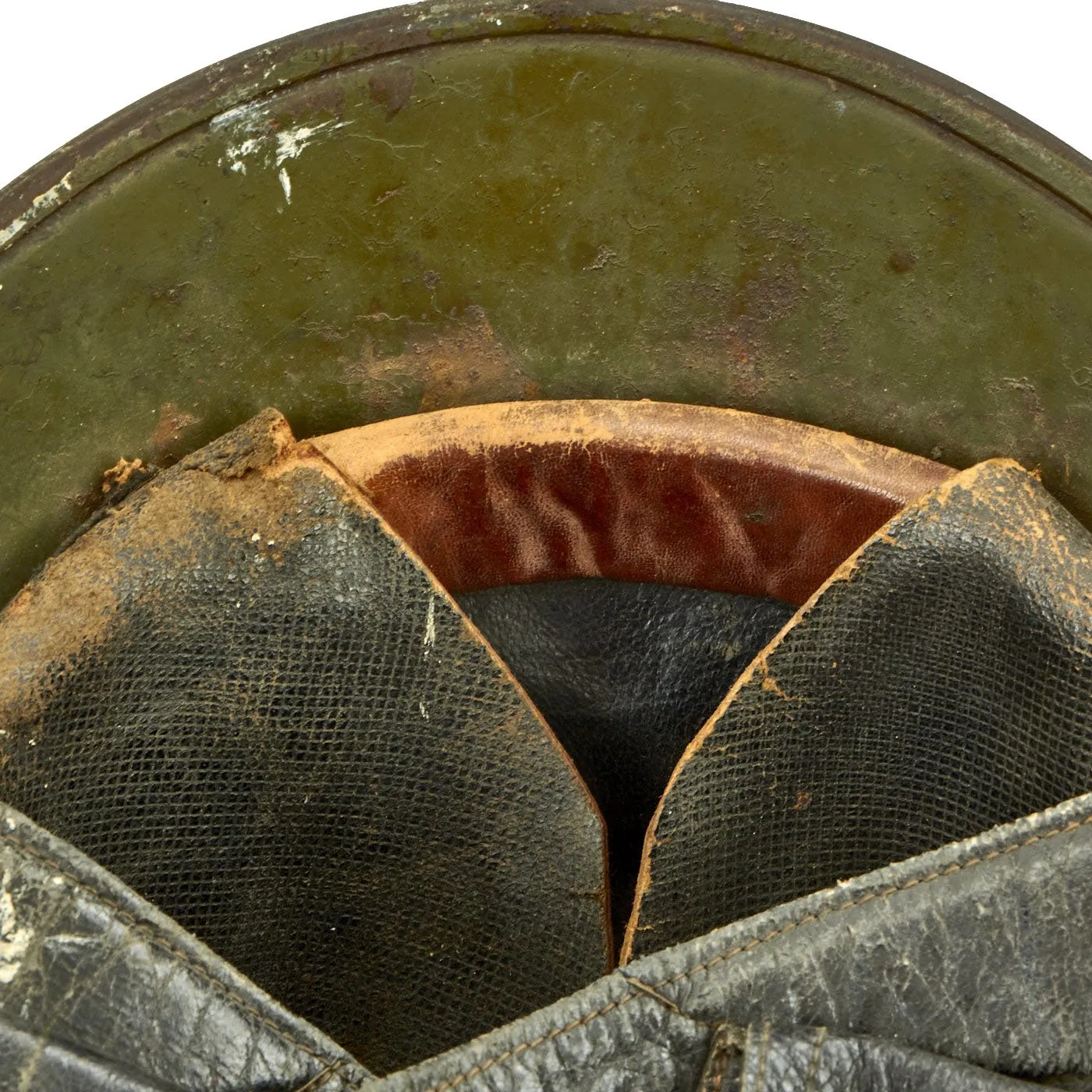 Original Dutch WWII M34 Motorcycle & Dispatch Rider Helmet with Helmet Plate & Original Paint