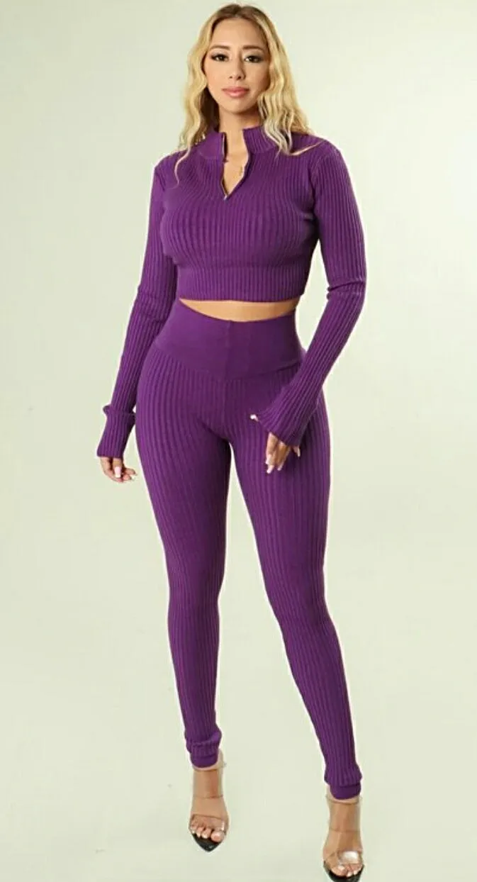 Purple Rain Vibes 2Pc Ribbed Sweater Set