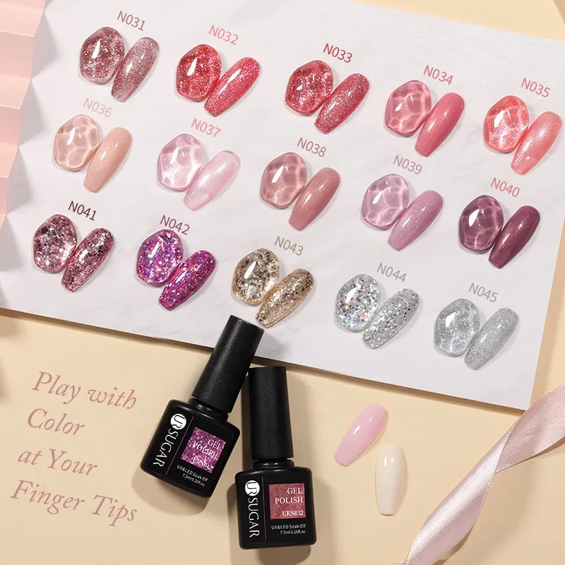 Wenkouban  Glitter Nail Gel Polish Color Glitter Sequins Shiny Gel Long Lasting Base Top Nail Art Varnish