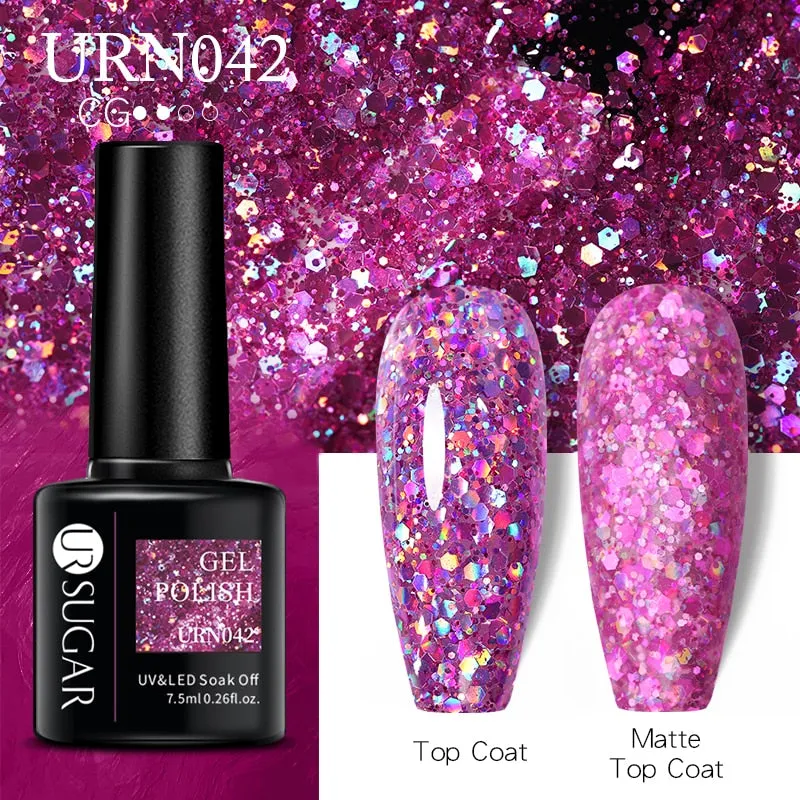 Wenkouban  Glitter Nail Gel Polish Color Glitter Sequins Shiny Gel Long Lasting Base Top Nail Art Varnish