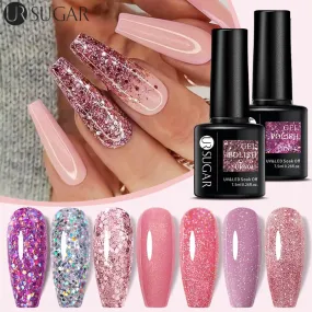 Wenkouban  Glitter Nail Gel Polish Color Glitter Sequins Shiny Gel Long Lasting Base Top Nail Art Varnish