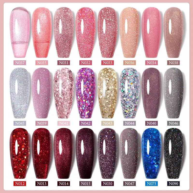 Wenkouban  Glitter Nail Gel Polish Color Glitter Sequins Shiny Gel Long Lasting Base Top Nail Art Varnish